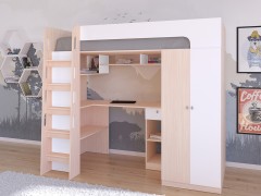 Кровать-чердак Астра 10 Дуб молочный/Белый