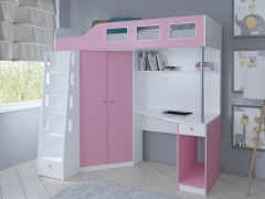 Кровать-чердак Астра 7 Белый - Розовый